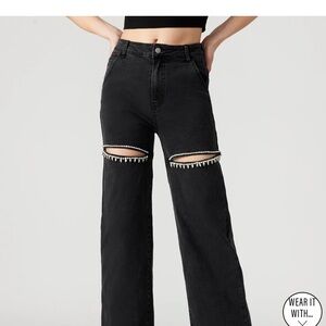 Steve Madden Black Wide Leg Jeans with Rhinestone Detail